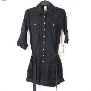 NWT Da-Nang Romper‎ Womens XS Cotton 3/4 Sleeve Black embellished embroidered